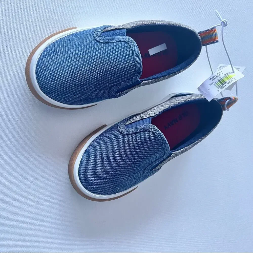 Old Navy Toddler Boy Pull On tab Slip On Chambray Blue Sneakers Sz 6